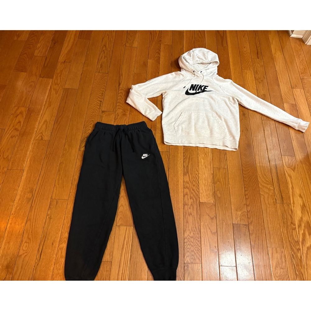Nike Womens Fleece Tracksuit Set Gray Hoodie Small Black Joggers XS Sportswear
